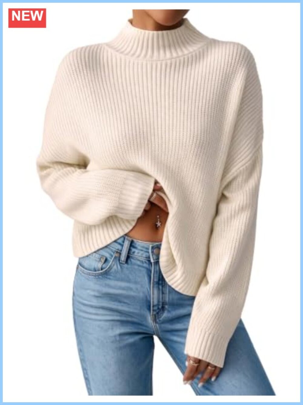 Womens Cropped Mock Neck Soft Knit Pullover Sweater